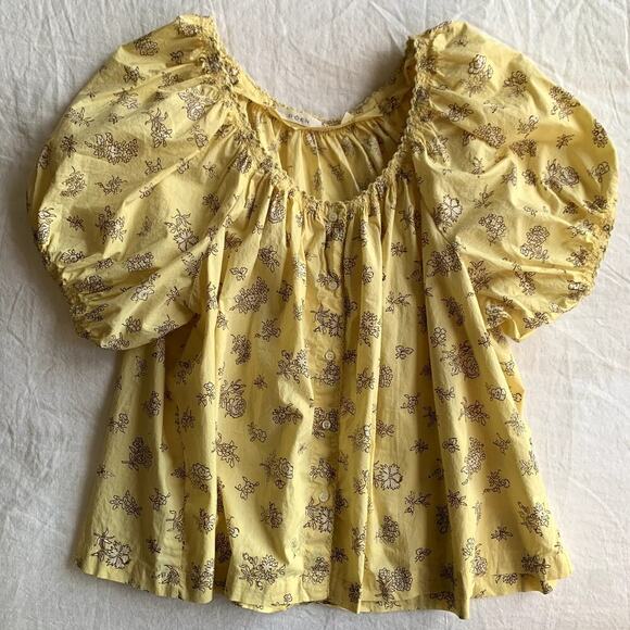 Doen Tops - Doen Tennessee Cotton Button Blouse Top Sunshine Bouton De Rose Butter Yellow